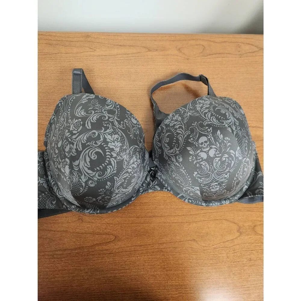 Torrid Curve 48D Grey Floral and skull Underwire Padded Bra